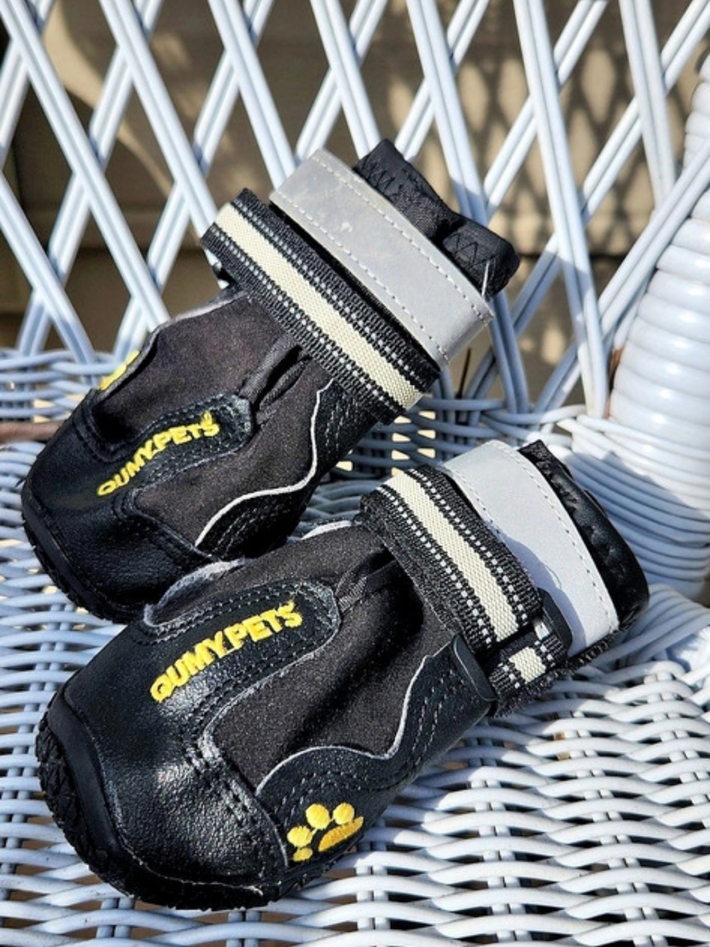 Set Of 2, QUMY Waterproof Dog Boots Size 4 Black & Gray